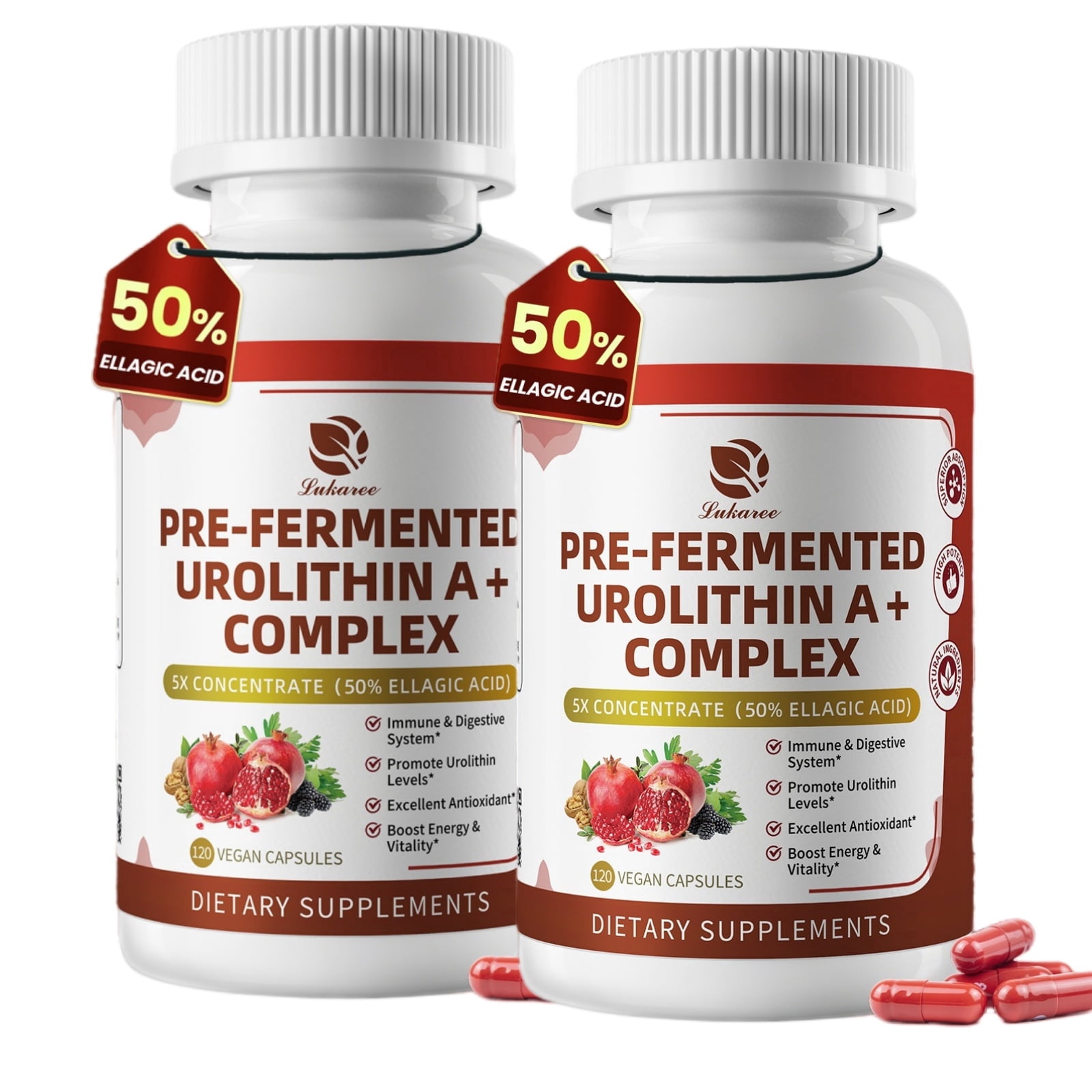 Urolithin A Supplement Capsules - Pomegranate, Trans-Resveratrol & Grape Seed Extract - Supports Mitochondrial Health & Healthy Aging, Gut Health Support - 240 Capsules