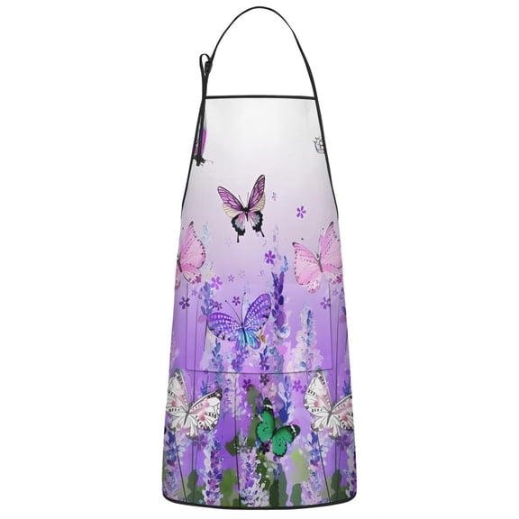 Urple Butterfly Flower Pattern Apron-Garden Aprons for Women with Pockets-Cotton Linen Waterproof Kitchen Cooking Gardening Aprons Adjustable for Kitchen,Cooking,BBQ and Salon 33x27 Inch