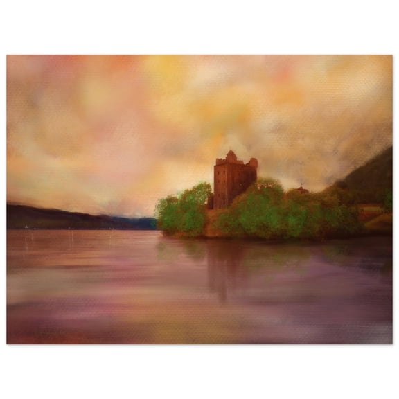 Urquhart Castle Dusk | Signed Fine Art Prints By Scottish Artist Hunter | Unframed or Varied Frames Available