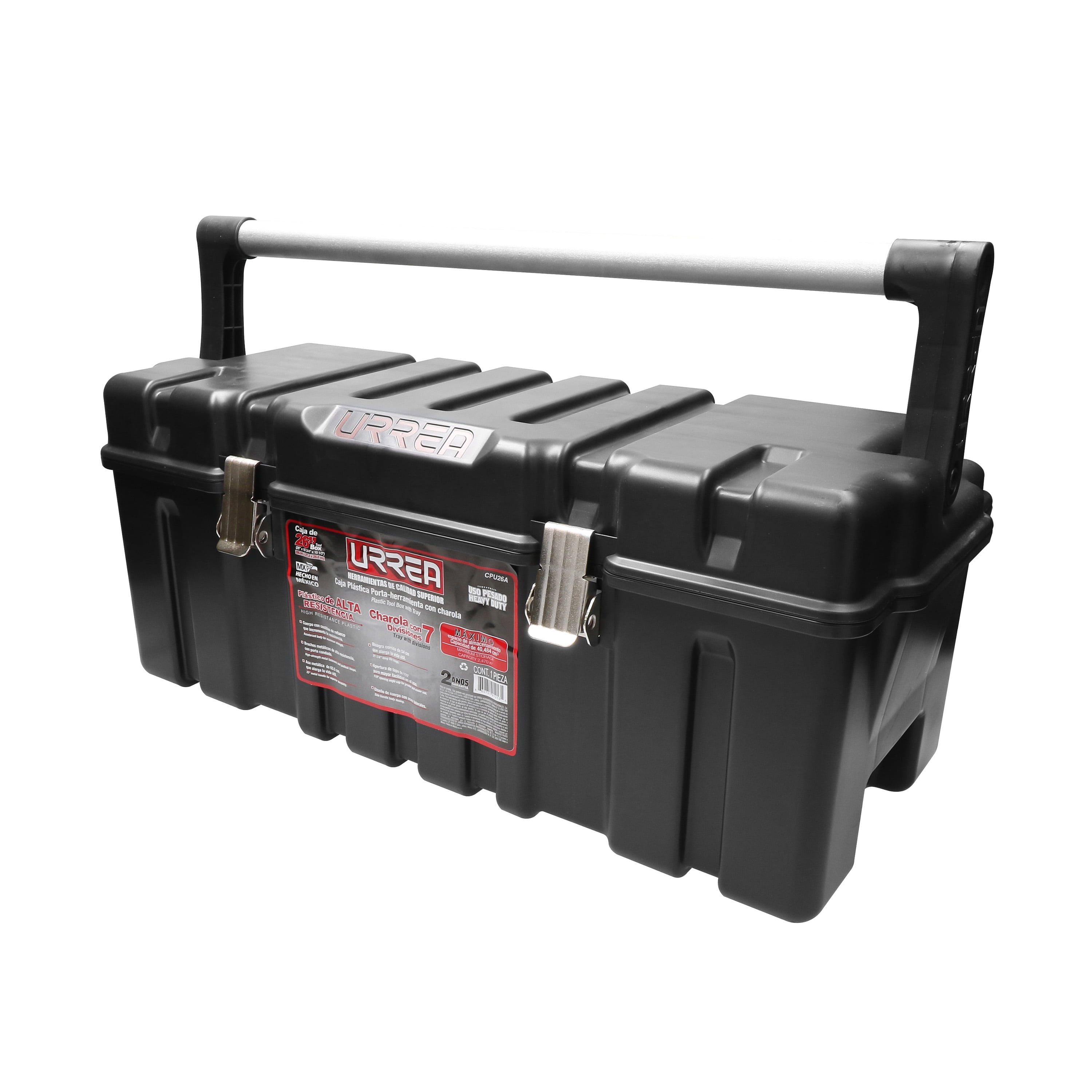 Urrea Heavy Duty 26 in Plastic Tool Box with Metallic Latches and Plastic Tray