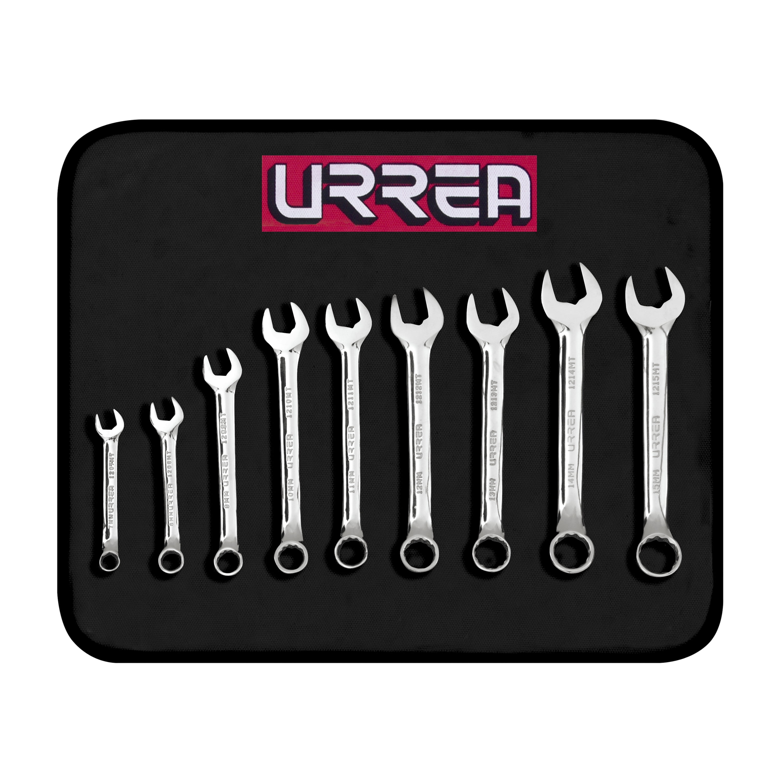 Urrea Metric Full Polished 12 Point Short Combination Wrench Set, 9 Pieces