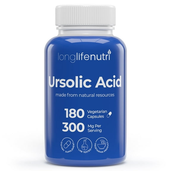 LongLifeNutri Ursolic Acid 300mg - Sourced from Rosemary Leaf Extract, 180 Vegetarian Capsules, Muscle Growth & Recovery Supplement