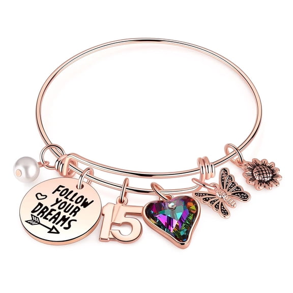Turandoss 15th Birthday Gifts for Teen Girls, 15 Year Old Birthday Gifts for Daughter Granddaughter Birthday Bracelets for Twins Birthday Present Happy 15th Birthday
