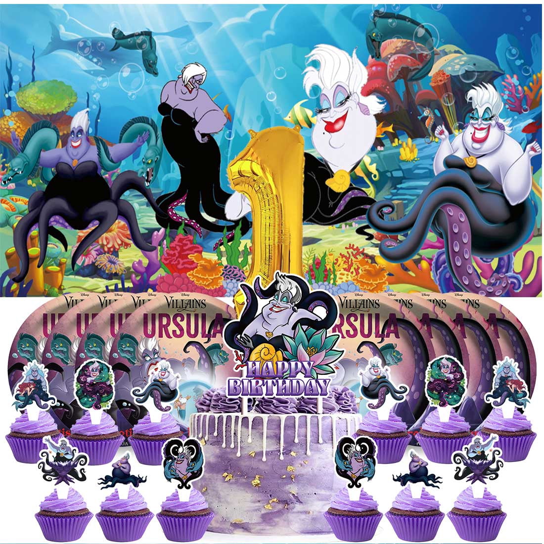 Ursula Balloons Party Supplies 1st Decor Tableware Birthday Cake Topper