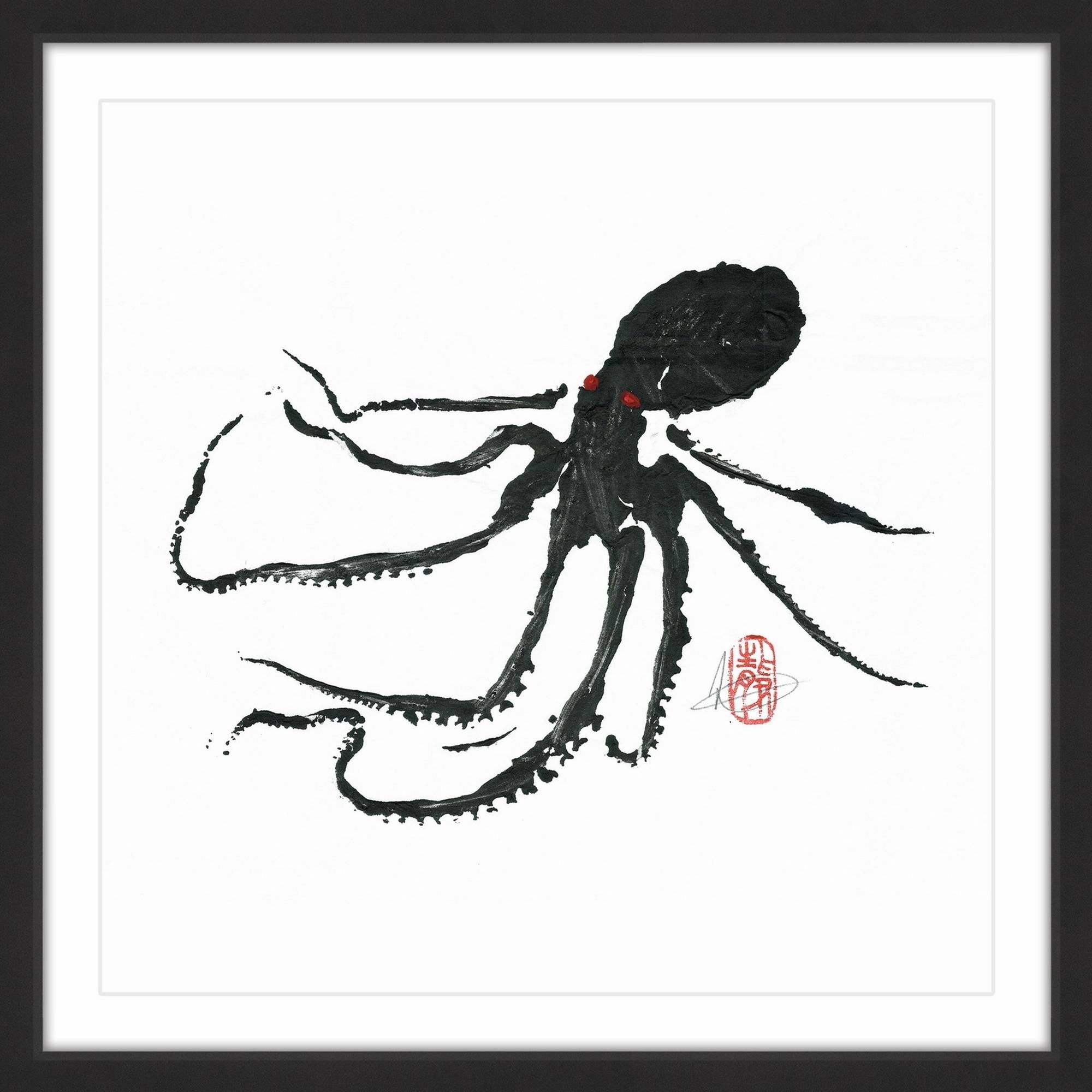 "Ursula - Black Octopus" Framed Painting Print