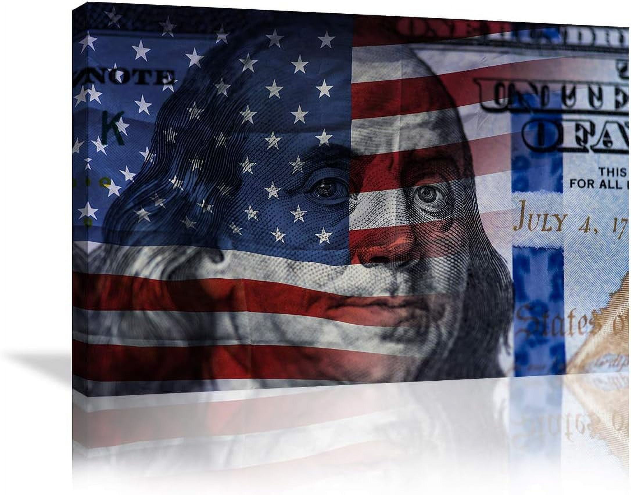 Patriotic Bald Eagle and American Flag Framed Canvas Print