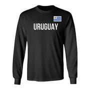 Uruguay Flag - Soccer Cup Inspired Fans Supporter Long Sleeve T-Shirt (Black, Small)