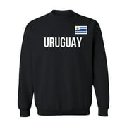Uruguay Flag - Soccer Cup Inspired Fans Supporter Unisex Crewneck Sweatshirt (Black, Small)