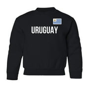 Uruguay Flag - Soccer Cup Inspired Fans Supporter Youth Crewneck Sweatshirt (Black, Youth X-Large)