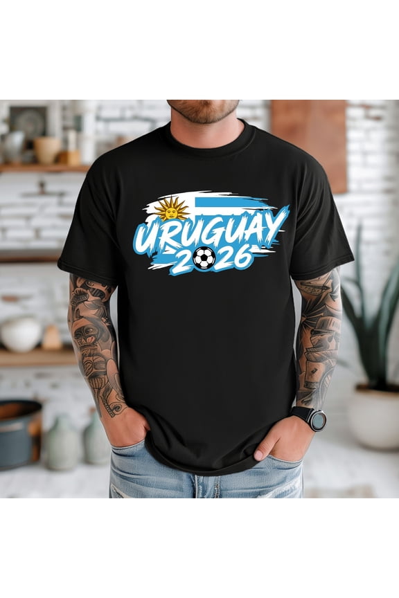 Uruguay T-Shirt Uruguay Flag Adult Unisex Soccer Fan Tee WC 2026 - Black - M