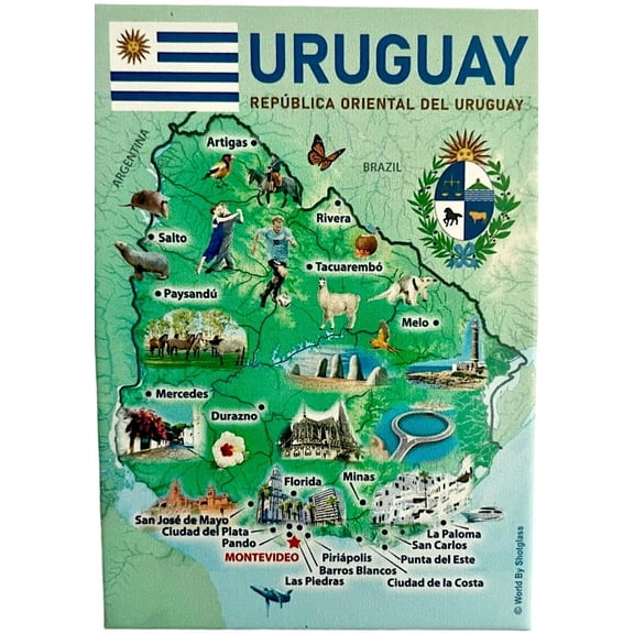 Uruguay Graphic Map and Attractions Souvenir Fridge Magnet 2.5" X 3.5"