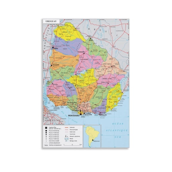 Uruguay Map Posters Canvas Wall Art Poster Decorative Bedroom Modern Home Print Picture Artworks Posters 20x30inch(50x75cm)