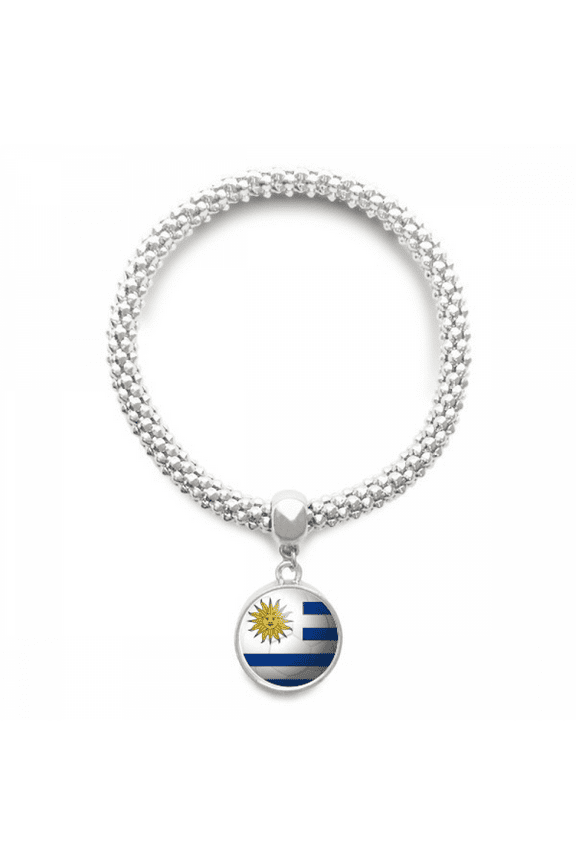 Uruguay National Flag Soccer Football Sliver Bracelet Pendant Jewelry Chain Adjustable Bangle