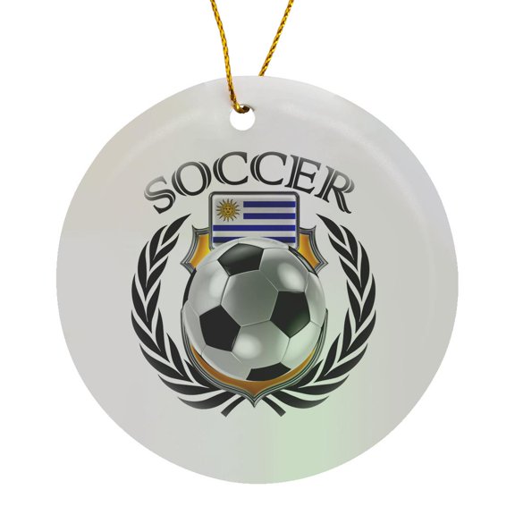 3drose, Uruguay Soccer Ball with Fan Crest, Circle Porcelain Ornament