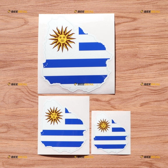 Uruguay Uruguayan Flag Map Outline Vinyl Decal Sticker - 3 Pack Glossy, 3 Inches, 4 Inches, 6 Inches