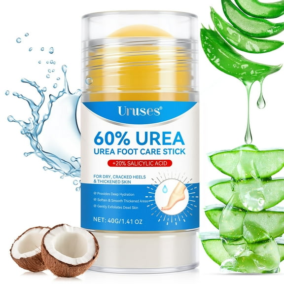 Uruses Urea Foot Care Stick for Dry Cracked Heels, 60% Urea Cream Moisturizing Balm for Feet, 1.41 oz
