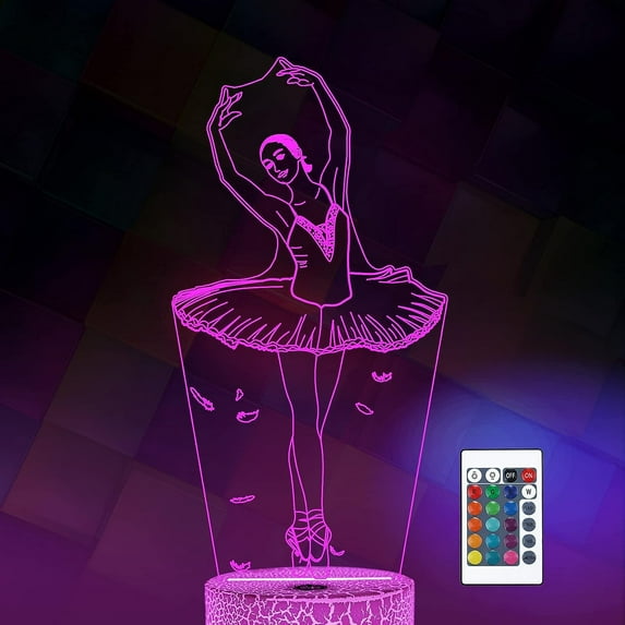 Uruzuo Ballet Dance Toys 3D Illusion Night Light Lamp, Creative RGB Led, Christmas Birthday Decorations Ballerina Gifts for Boys and Girls, Party Decor Dancer Recital Gifts for Girls Teens, 16 Colors