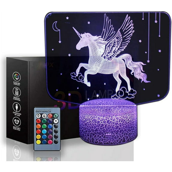 Uruzuo Unicorn Night Lights for Girls Bedroom,3D Illusion Night Light Lamp,7 Colors Touch Control,16 Colors Remote Control,Unicorn Room Decor for Girls Bedroom,for Christmas,Birthday,Holiday Gifts