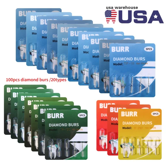 Us 100Pcs Dental Diamond Burs Kit For High Speed Handpiece Medium Fg 1.6Mm