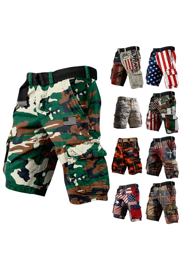 Us 250th Anniversary Cargo Shorts with American Flag Patch Independence Day Shorts for Men Navy and Relaxed Fit Army Green XL