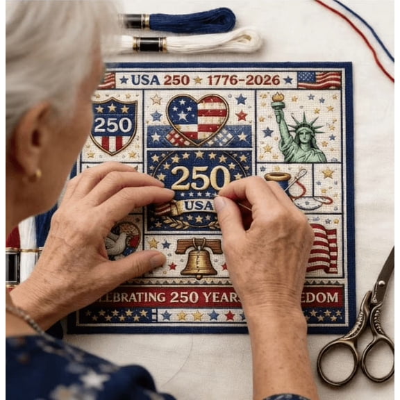 Us 250th Anniversary Cross Stitch Kit,DIY Needlepoint Starter Embroidery Patterns, Personalized Patriotic Cross Stitch Kits for Beginners, Patriotic Gift for Friends, Home Wall Decor