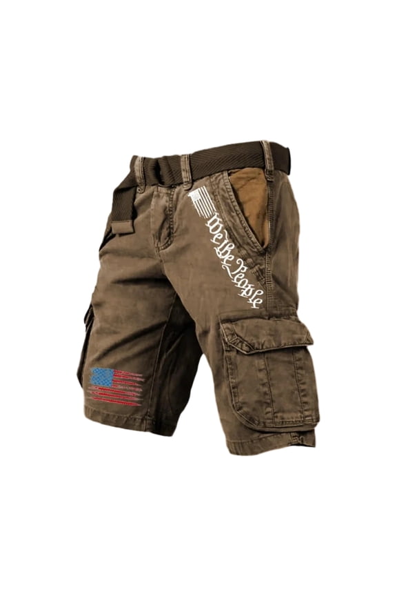Us 250th Anniversary Flag Art Print Shorts for Men Distressed Washed with Pocket Shorts Outdoor Military Casual Work Cargo Shorts We the People Golf Shorts,Brown XL
