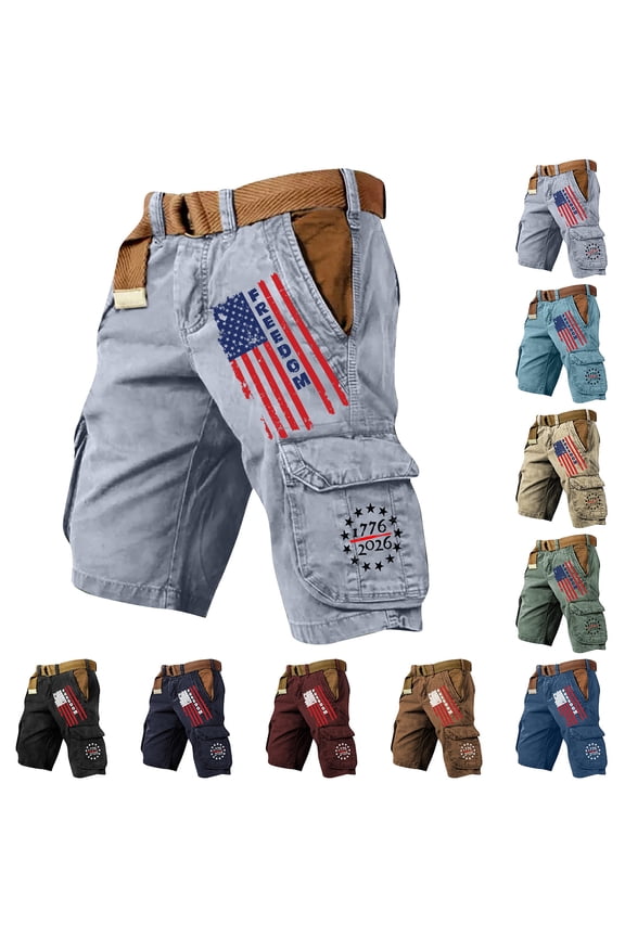 Us 250th Anniversary Freedom Print Cargo Shorts with 1776 To 2026 Badge and Relaxed Fit, Awesome For Independence Day Parades Family Reunions Black XXL