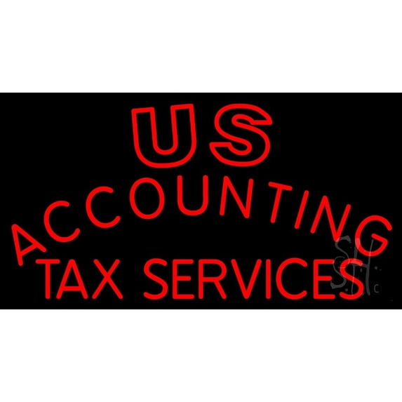 Us Accounting Tax Service LED Neon Sign 13 x 24 - inches, Black Square Cut Acrylic Backing, with Dimmer - Bright and Premium built indoor LED Neon Sign for Defence Force.