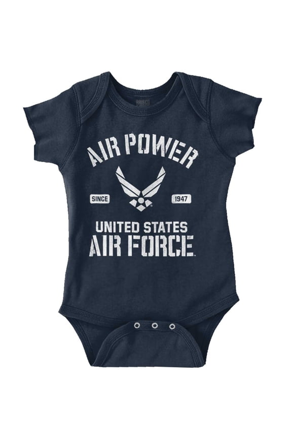 Us Air Force USAF Power Wings Logo Romper Boys or Girls Infant Baby Brisco Brands 24M