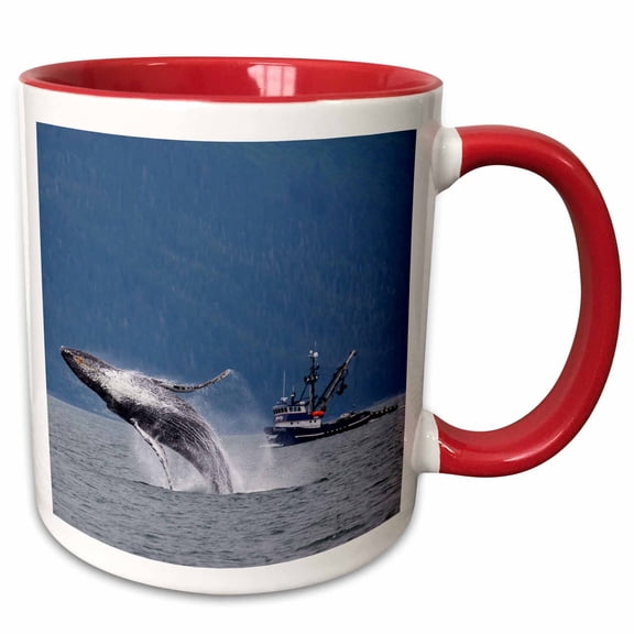 3drose, Us, Alaska, Chatham Strait. Breaching Humpback Whale, 11oz Two-tone Red Mug