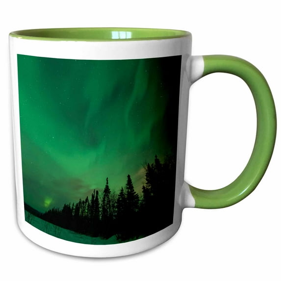 3drose, Us, Alaska, Fairbanks. Northern Lights Display, 11oz Two-tone Green Mug