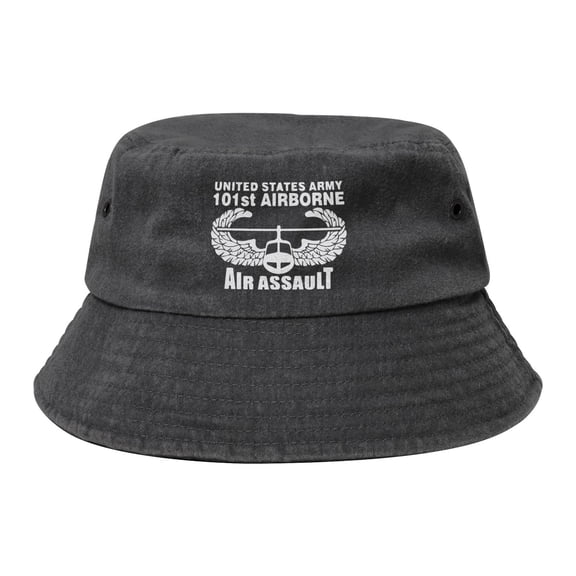 Us Army 101st Airborne Air Assault Washed Bucket Hat For Men Women Denim Bucket Hat Sun Hat Cowboy Fishing Beach Hat