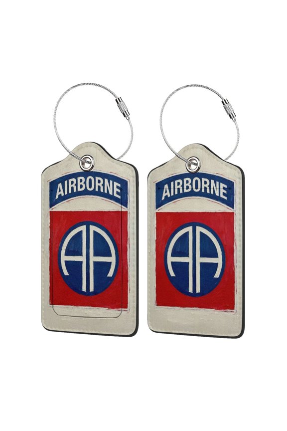 Us Army Retro 82nd Airborne Division PU Leather Suitcase Tag with Stainless Steel Loop and Address Card for Baggage Tag 1 PCS