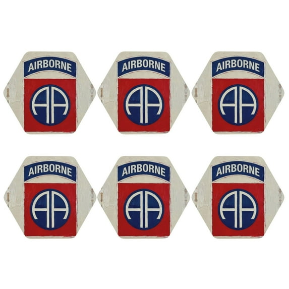 Us Army Retro 82nd Airborne Division Set of 6 Faux Leather 4 Inch Coasters Drinks Tabletop Home Dinning Hexagon