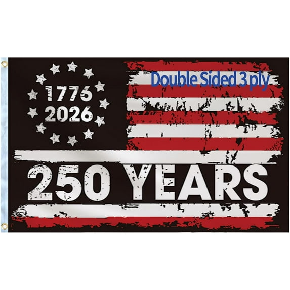 Us Commemorative Banner Blue White America Word Red 1776 2026 Numerals, Liberty Torch Map Stars Layout 250th Birthday Focus National Holiday Decor