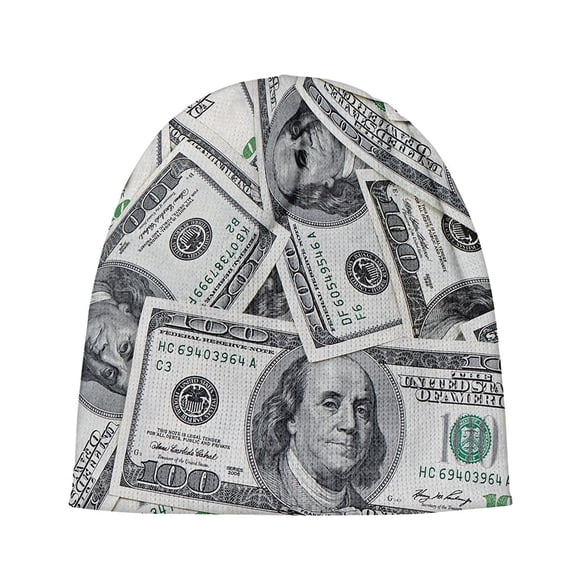 Us Dollar Pattern Print Beanie Hat, Money Cuffed Beanie For Men Women