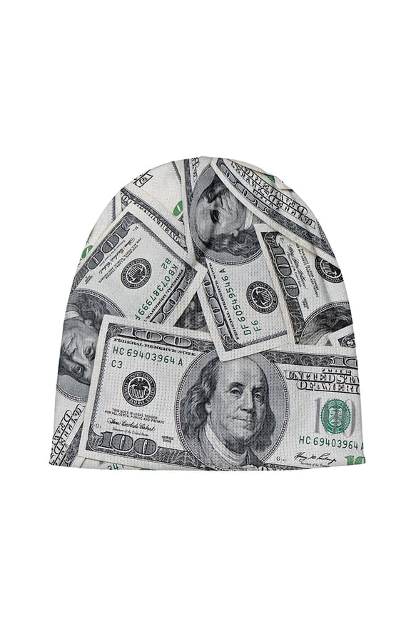 Us Dollar Pattern Print Beanie Hat, Money Cuffed Beanie For Men Women