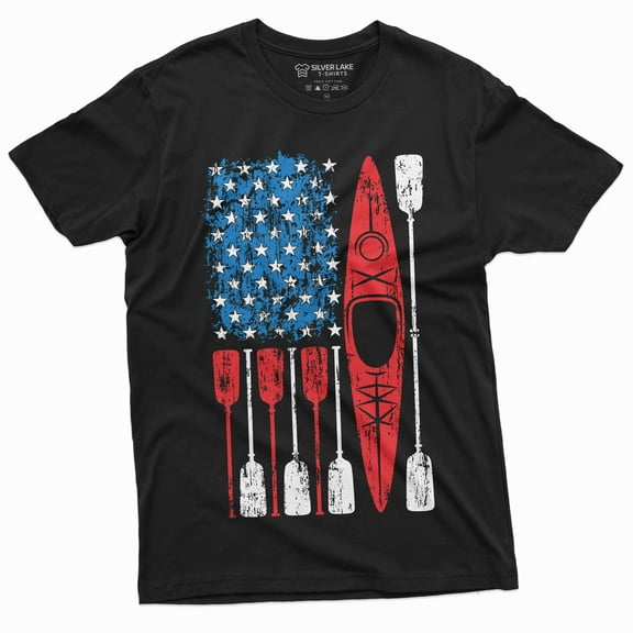 Us Flag Kayaking T-Shirt Kayak Sports Unisex Mens Womens T-Shirt Water Sports Tee