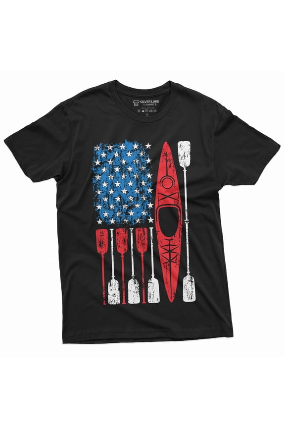 Us Flag Kayaking T-Shirt Kayak Sports Unisex Mens Womens T-Shirt Water Sports Tee