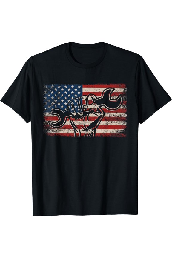 Us Flag Mechanic Labor Day Worker Patriotic Mechanic T-Shirt