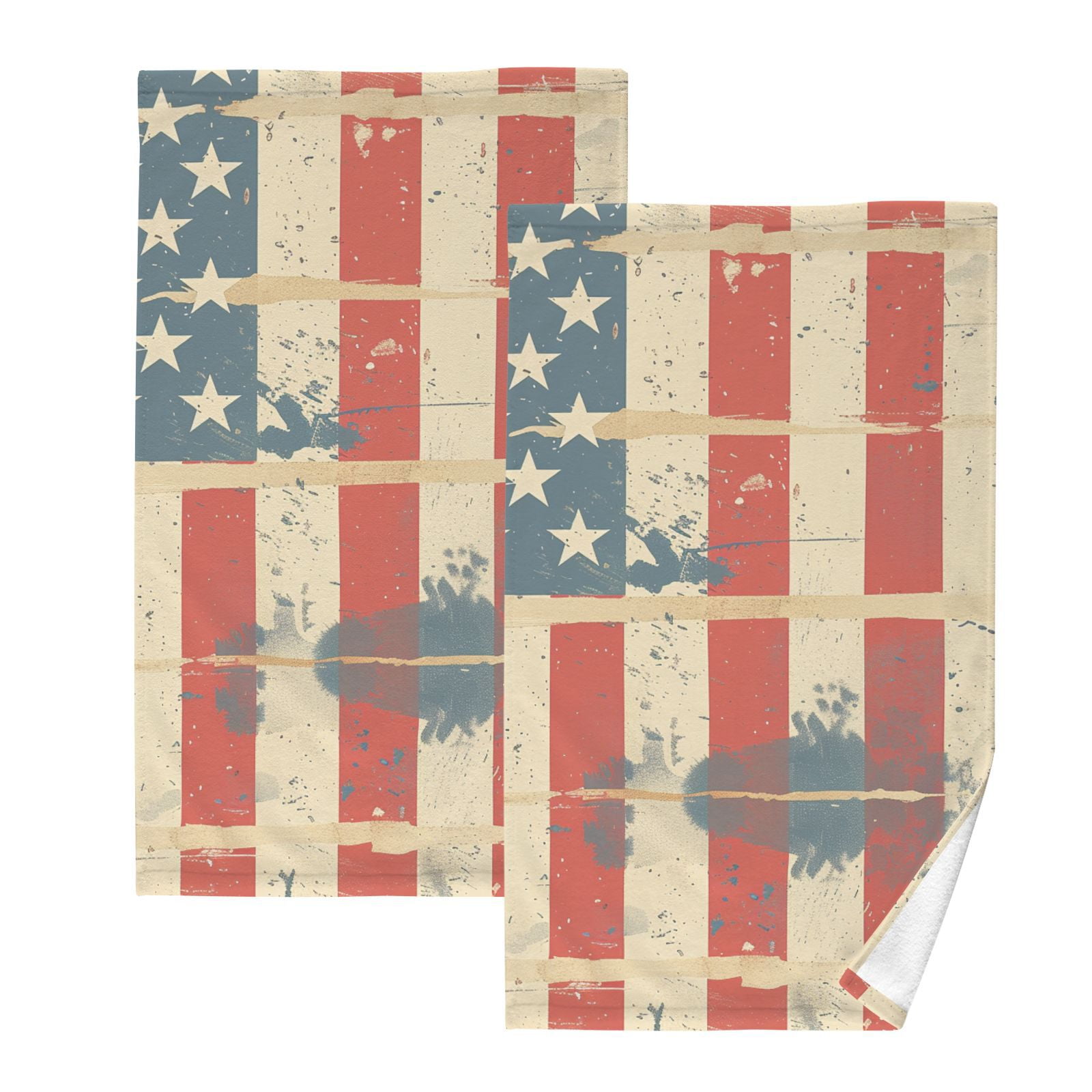 Us Flag Painting Hand Towels Cotton Bath Towels Large Face Towels Absorbent for Bathroom 2 Packs