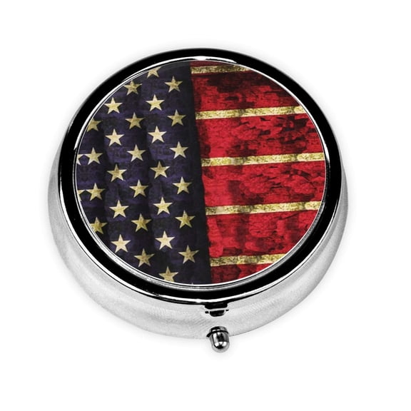 Us Flag Pill Case Pill Box Round 3 Compartment Small Pill Organizer For Purse Or Pocket Small Roud Pill Box