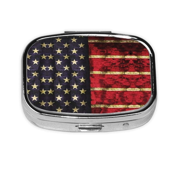 Us Flag Small Pill Case For Pockets & Purses 2 Compartment Travel Medicine Organizer