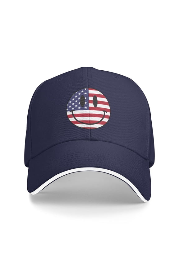 Us Flag Smiley Face Unisex Sandwich Cap Classic Baseball Capunisex Adjustable Casquette Dad Hat