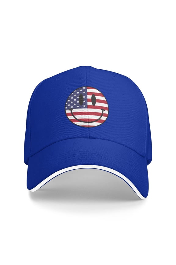 Us Flag Smiley Face Unisex Sandwich Cap Classic Baseball Capunisex Adjustable Casquette Dad Hat