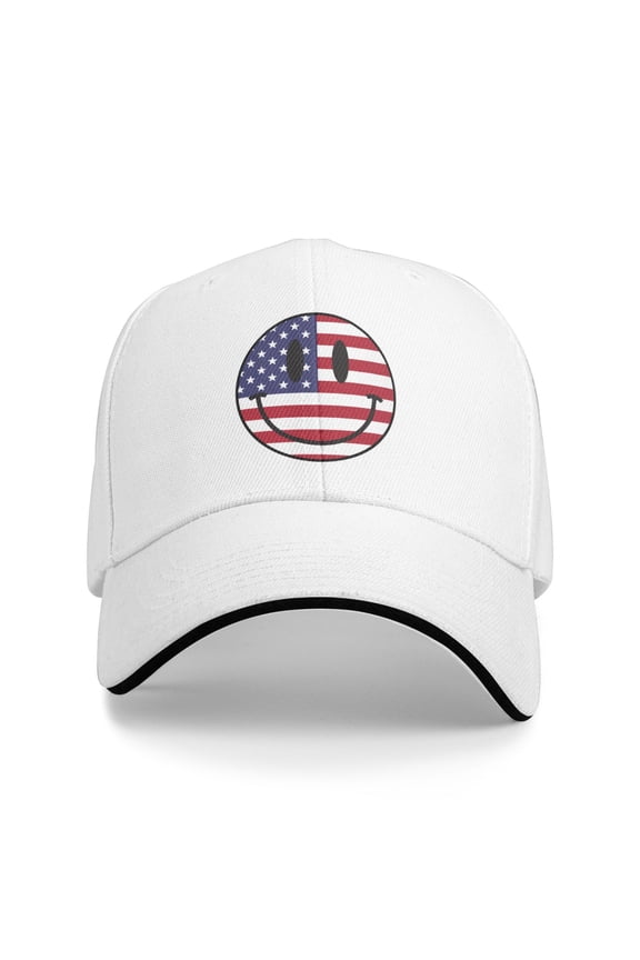 Us Flag Smiley Face Unisex Sandwich Cap Classic Baseball Capunisex Adjustable Casquette Dad Hat