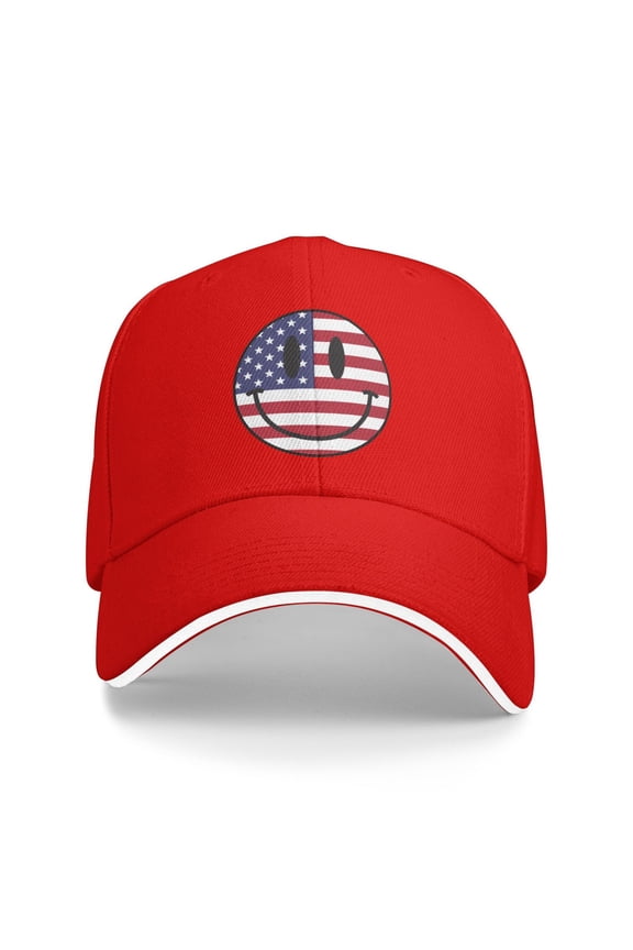 Us Flag Smiley Face Unisex Sandwich Cap Classic Baseball Capunisex Adjustable Casquette Dad Hat