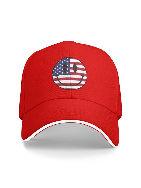 Us Flag Smiley Face Unisex Sandwich Cap Classic Baseball Capunisex Adjustable Casquette Dad Hat