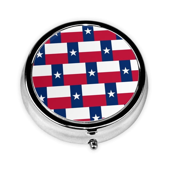 Us Flag Texas Round Portable Pill Box Organizer Vitamin Containers Perfect For Traveling