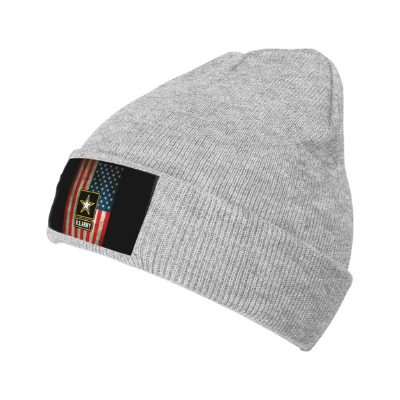 Us Flag With Army Logo Men Women Knitted Hat Adult Knit Beanie For Fall Winter Knit Hat Cap